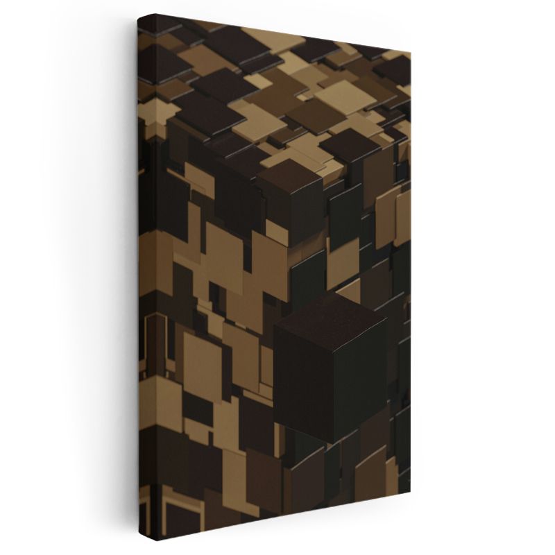 Küp Bileşimi - Kahverengi Tonlarda Geometrik Vektörel Tasarım Kanvas Tablo