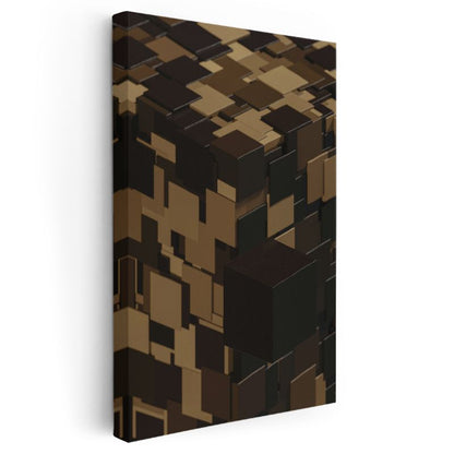 Küp Bileşimi - Kahverengi Tonlarda Geometrik Vektörel Tasarım Kanvas Tablo