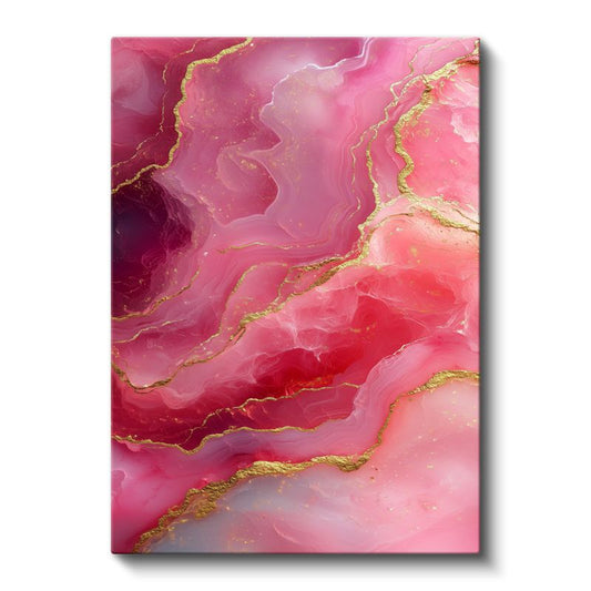 Pembe Mermer - Altın Damarları Olan Soyut Akışkan Sanat Kanvas Tablo