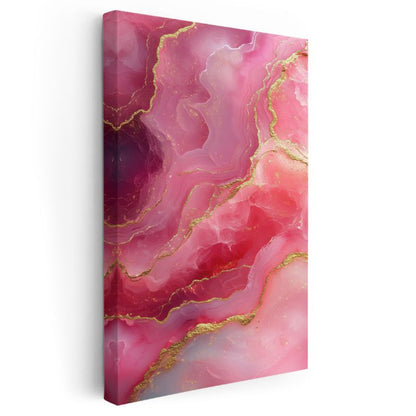 Pembe Mermer - Altın Damarları Olan Soyut Akışkan Sanat Kanvas Tablo