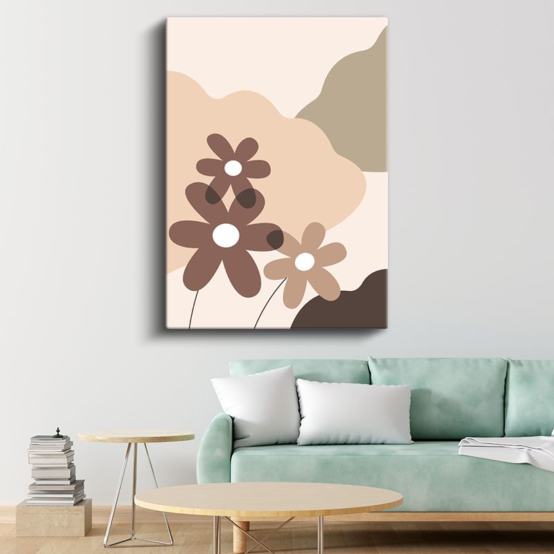 Minimalist Çiçekler - Kahverengi Tonlarında Geometrik Flora Kanvas Tablo