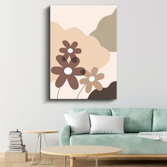 Minimalist Çiçekler - Kahverengi Tonlarında Geometrik Flora Kanvas Tablo