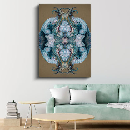 Simetrik Mandala - Turkuaz Tonlarında Mistik Denge Kanvas Tablo