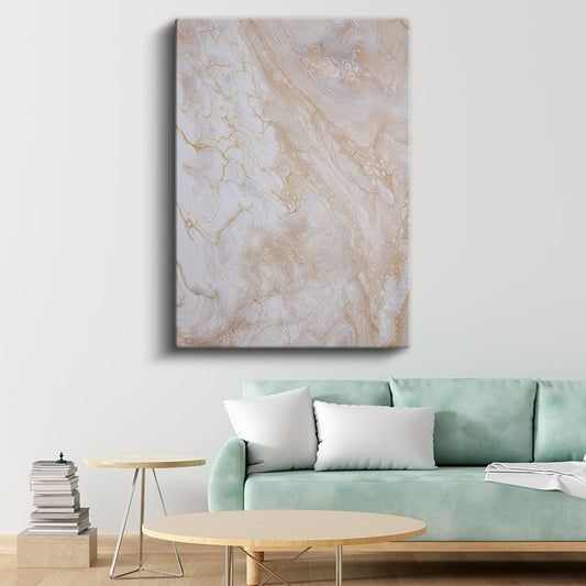 Mermer Akışı - Zarif Bej Tonlarında Sıvı Desen Kanvas Tablo