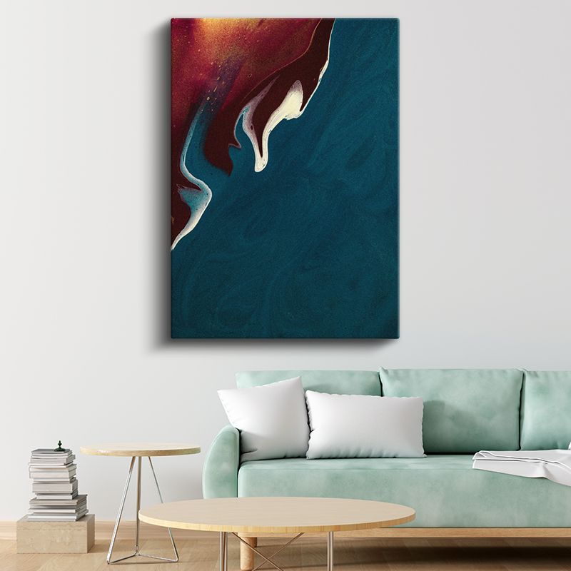 Okyanus Derinliği - Mavi ve Kırmızı Tonlarında Akışkan Kontrast Kanvas Tablo