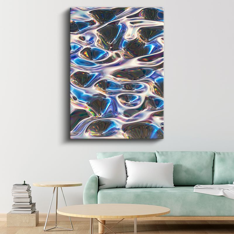 Kristal Yansımalar - Metalik Mavi Tonlarında Holografik Desen Kanvas Tablo