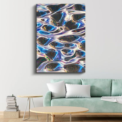 Kristal Yansımalar - Metalik Mavi Tonlarında Holografik Desen Kanvas Tablo