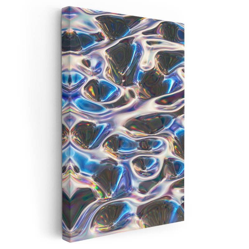 Kristal Yansımalar - Metalik Mavi Tonlarında Holografik Desen Kanvas Tablo