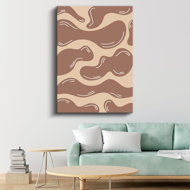Organik Formlar - Kahverengi Tonlarında Minimalist Dalgalar Kanvas Tablo
