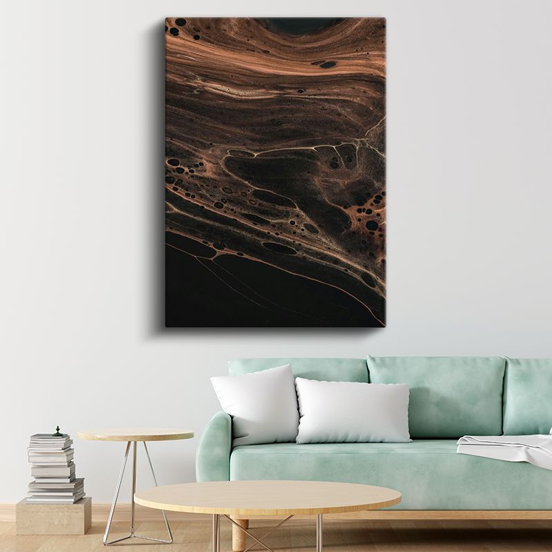 Toprak Akışı - Koyu Kahve Tonlarında Soyut Mermer Desen Kanvas Tablo
