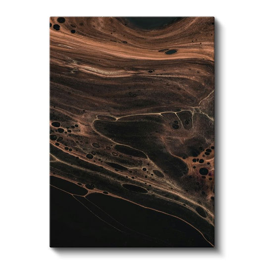 Toprak Akışı - Koyu Kahve Tonlarında Soyut Mermer Desen Kanvas Tablo