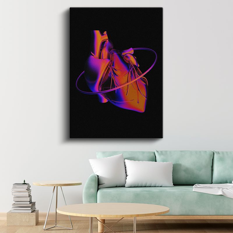 Kalp Ritmi - Neon Anatomik Kalp ve Enerji Halkası Kanvas Tablo