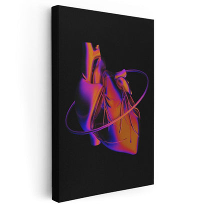 Kalp Ritmi - Neon Anatomik Kalp ve Enerji Halkası Kanvas Tablo