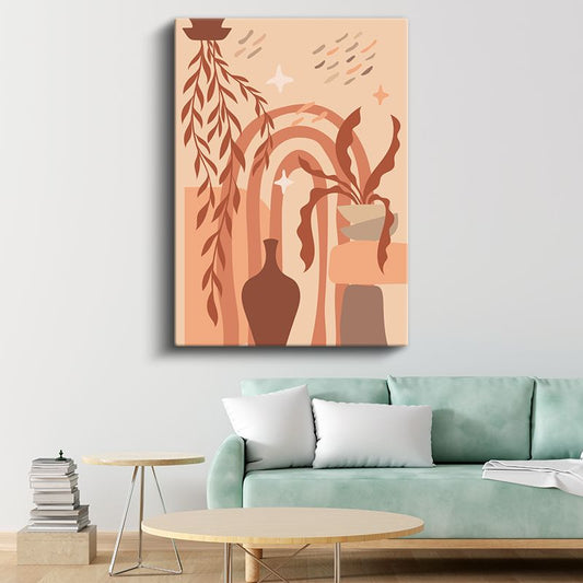 Bohem Harmoni - Minimalist Bitkiler ve Geometrik Formlar Kanvas Tablo