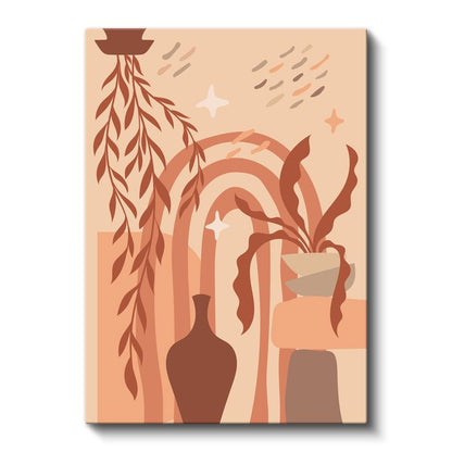 Bohem Harmoni - Minimalist Bitkiler ve Geometrik Formlar Kanvas Tablo