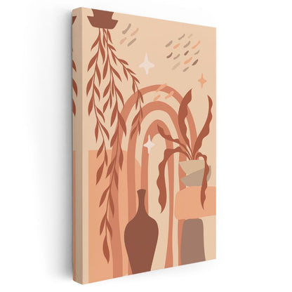 Bohem Harmoni - Minimalist Bitkiler ve Geometrik Formlar Kanvas Tablo