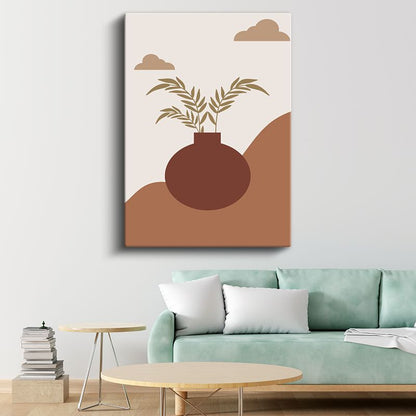 Zen Dengesi - Stilize Vazo ve Yapraklar Kompozisyonu Kanvas Tablo