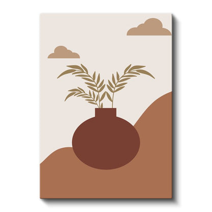 Zen Dengesi - Stilize Vazo ve Yapraklar Kompozisyonu Kanvas Tablo