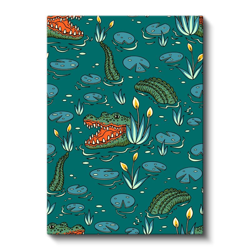 Bataklık Masalı - Timsah ve Nilüfer Desenleri Kanvas Tablo