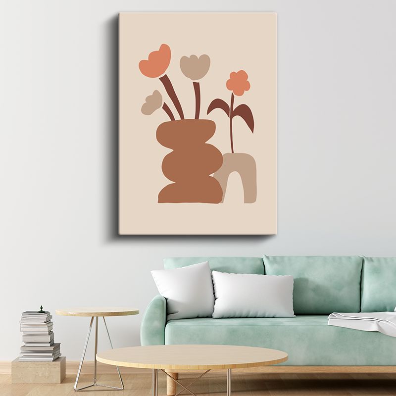 Minimalist Çiçekler - Toprak Tonlarında Geometrik Vazo Kanvas Tablo