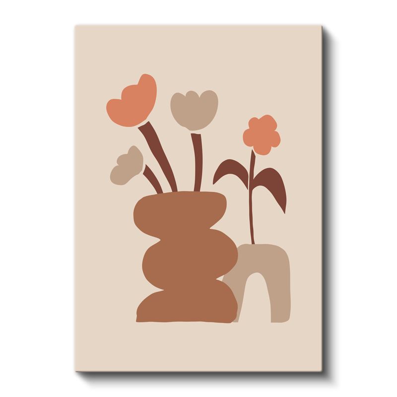 Minimalist Çiçekler - Toprak Tonlarında Geometrik Vazo Kanvas Tablo