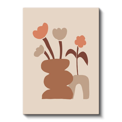Minimalist Çiçekler - Toprak Tonlarında Geometrik Vazo Kanvas Tablo