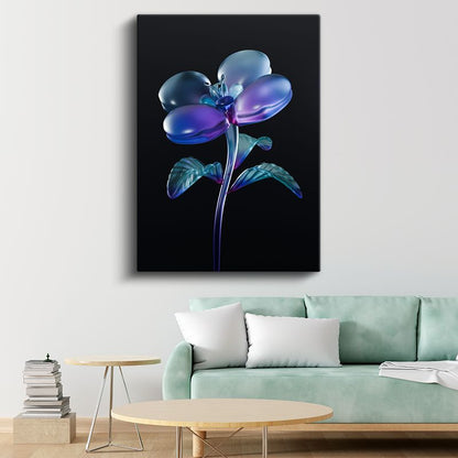 Kristal Çiçek - Holografik Cam Efektli Mavi Mor Kanvas Tablo