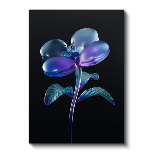Kristal Çiçek - Holografik Cam Efektli Mavi Mor Kanvas Tablo