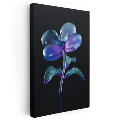 Kristal Çiçek - Holografik Cam Efektli Mavi Mor Kanvas Tablo