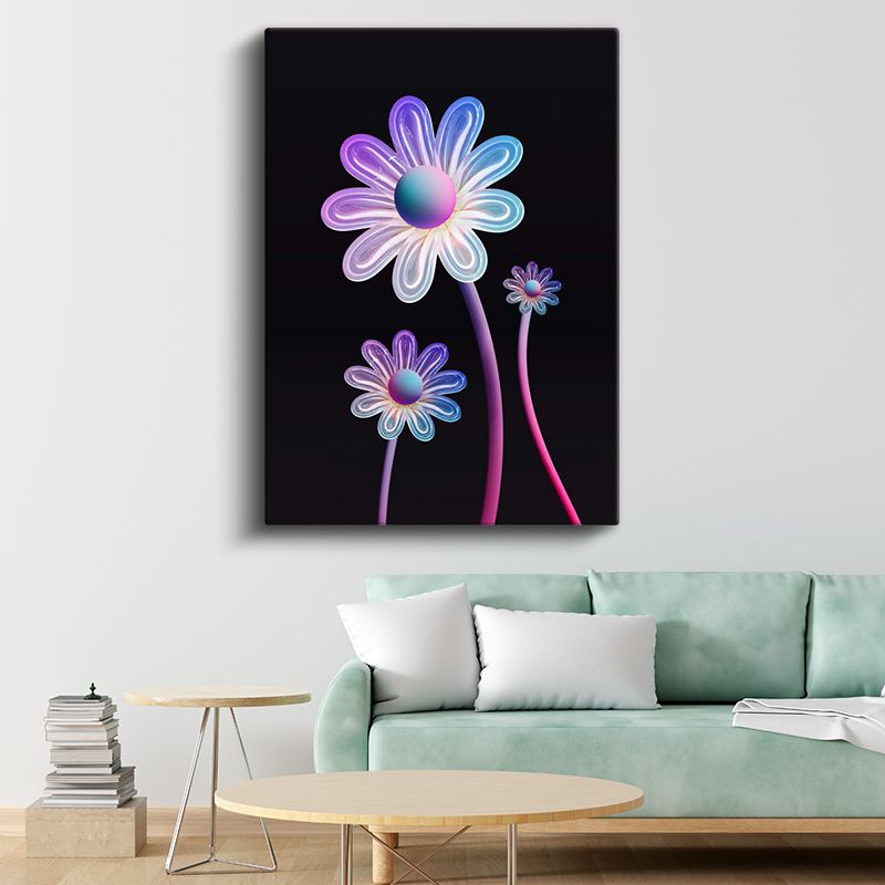 Neon Papatyalar - Parlak Işıltılı Çiçek Desenleri Kanvas Tablo