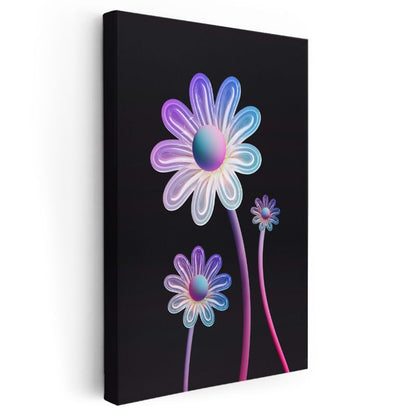 Neon Papatyalar - Parlak Işıltılı Çiçek Desenleri Kanvas Tablo