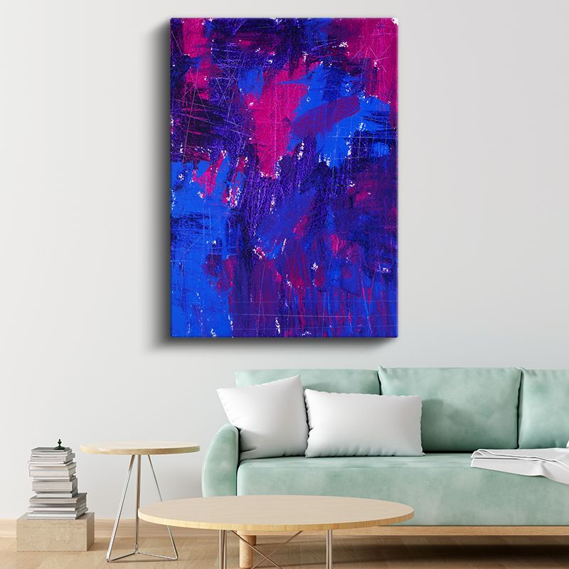 Duygu Patlaması - Mavi Pembe Soyut Fırça Darbeleri Kanvas Tablo