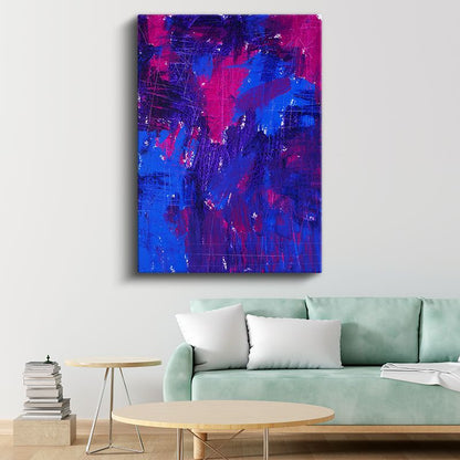 Duygu Patlaması - Mavi Pembe Soyut Fırça Darbeleri Kanvas Tablo