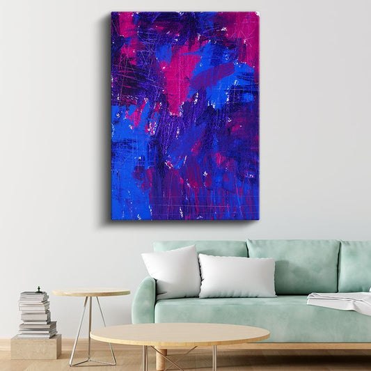 Duygu Patlaması - Mavi Pembe Soyut Fırça Darbeleri Kanvas Tablo