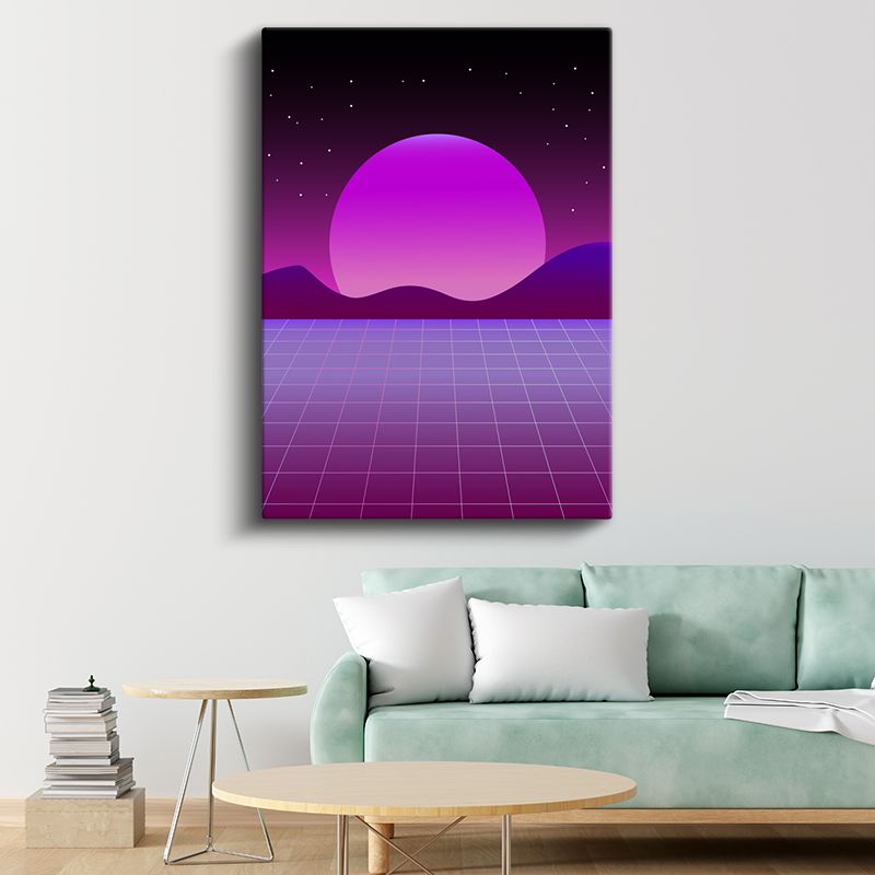 Retro Geleceğin Ufku - Mor Pembe Geometrik Perspektif Kanvas Tablo