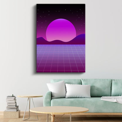 Retro Geleceğin Ufku - Mor Pembe Geometrik Perspektif Kanvas Tablo