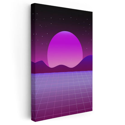 Retro Geleceğin Ufku - Mor Pembe Geometrik Perspektif Kanvas Tablo