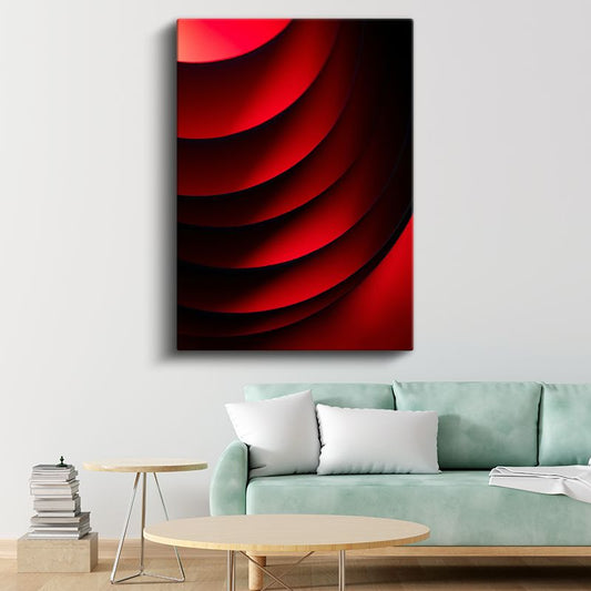Kırmızı Dalgalar - Katmanlı Minimalist Çizgiler Kanvas Tablo
