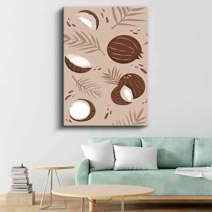 Tropikal Harmoni - Hindistan Cevizi ve Yapraklar Kanvas Tablo