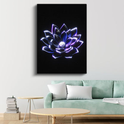 Neon Lotus - Işıklı Çiçek Silüeti Kanvas Tablo