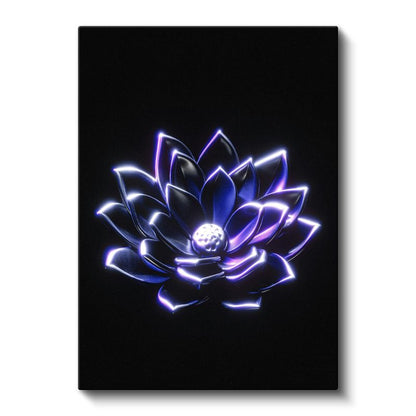 Neon Lotus - Işıklı Çiçek Silüeti Kanvas Tablo