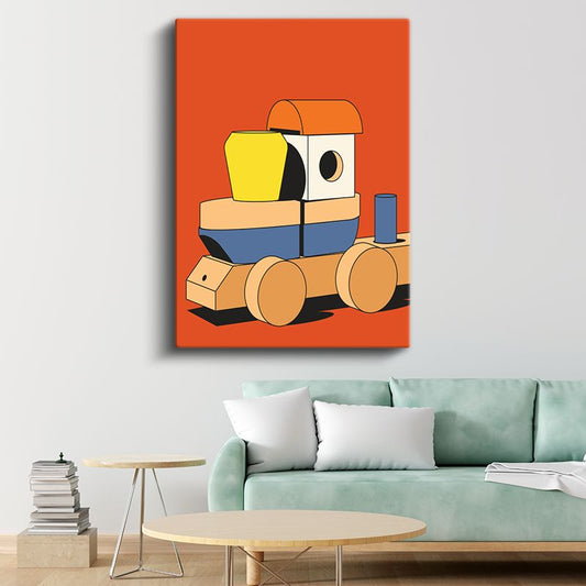Geometrik Lokomotif - Minimalist Çocukluk Anıları Kanvas Tablo