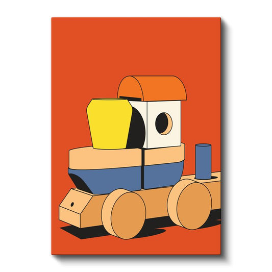 Geometrik Lokomotif - Minimalist Çocukluk Anıları Kanvas Tablo