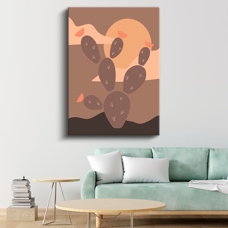 Çöl Kaktüsü - Toprak Tonlarında Minimalist Doğa Kanvas Tablo