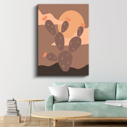 Çöl Kaktüsü - Toprak Tonlarında Minimalist Doğa Kanvas Tablo