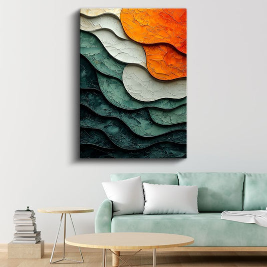 Katmanlı Dalgalar - Tekstürlü Okyanus Soyutlaması Kanvas Tablo