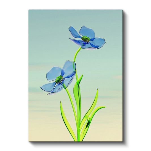 Cam Çiçekler - Minimalist Mavi Flora Kanvas Tablo