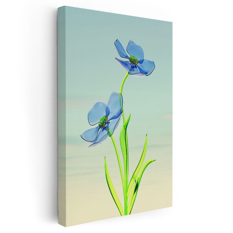 Cam Çiçekler - Minimalist Mavi Flora Kanvas Tablo
