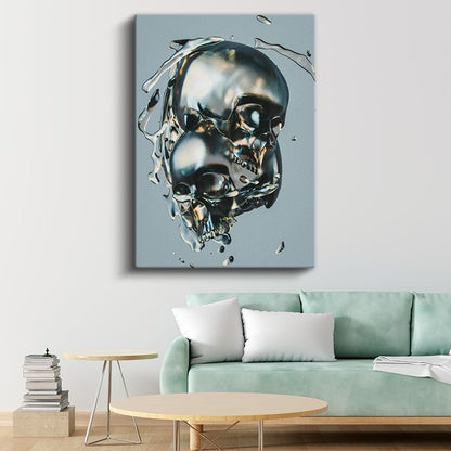 Metalik Kafataslar - Modern Sıvı Metal Sanat Kanvas Tablo