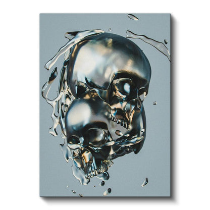 Metalik Kafataslar - Modern Sıvı Metal Sanat Kanvas Tablo